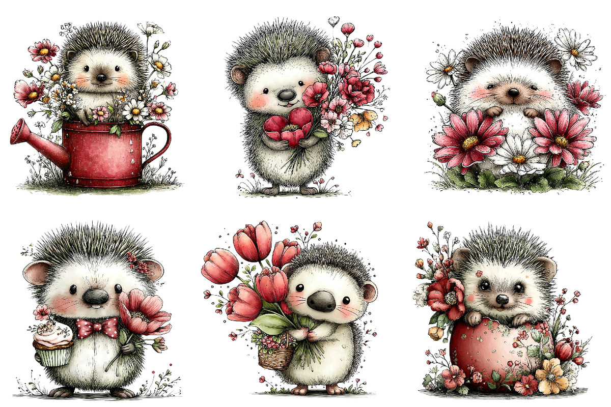 Whimsical Spring Hedgehog Clipart, an Illustration by Dream Creation (Photo 2 of 7)