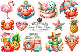 Watercolor Summer Cookies Clipart, an Illustration by Designking