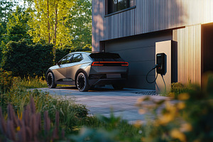 Electric car charging from modern electric station, a Transportation Photo by AlyaAnd