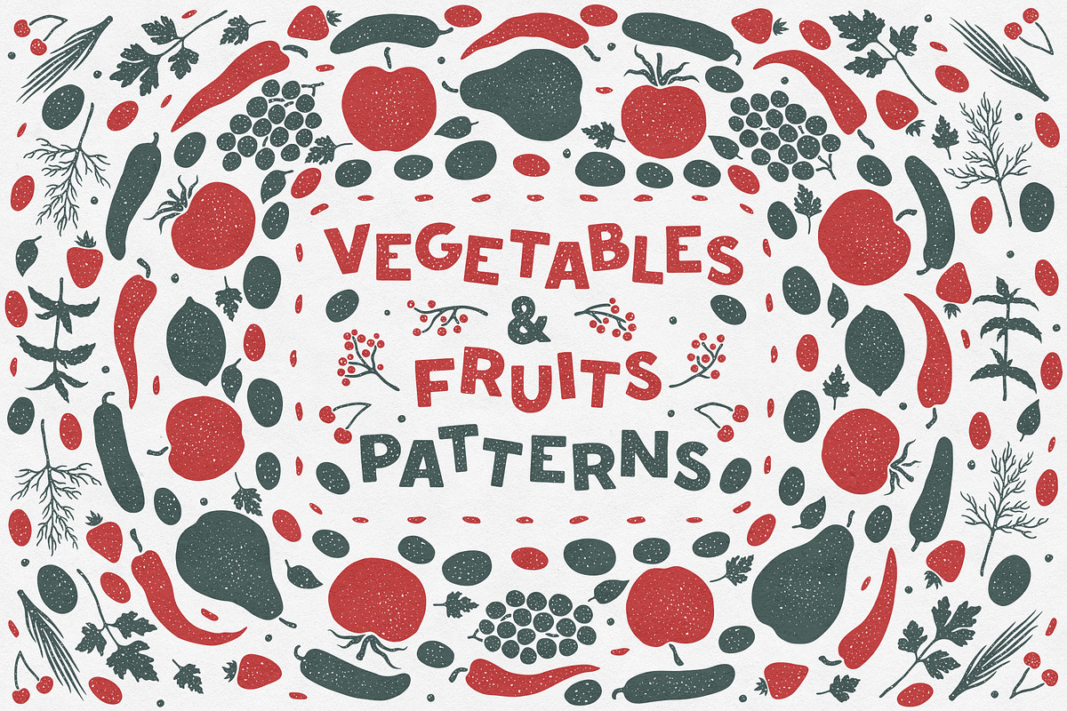 Vegetables & Fruits Patterns, a Pattern Graphic by 2DFUNS (Photo 1 of 15)