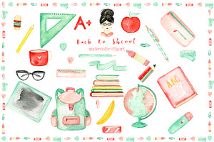 Back To School. Watercolor Clipart