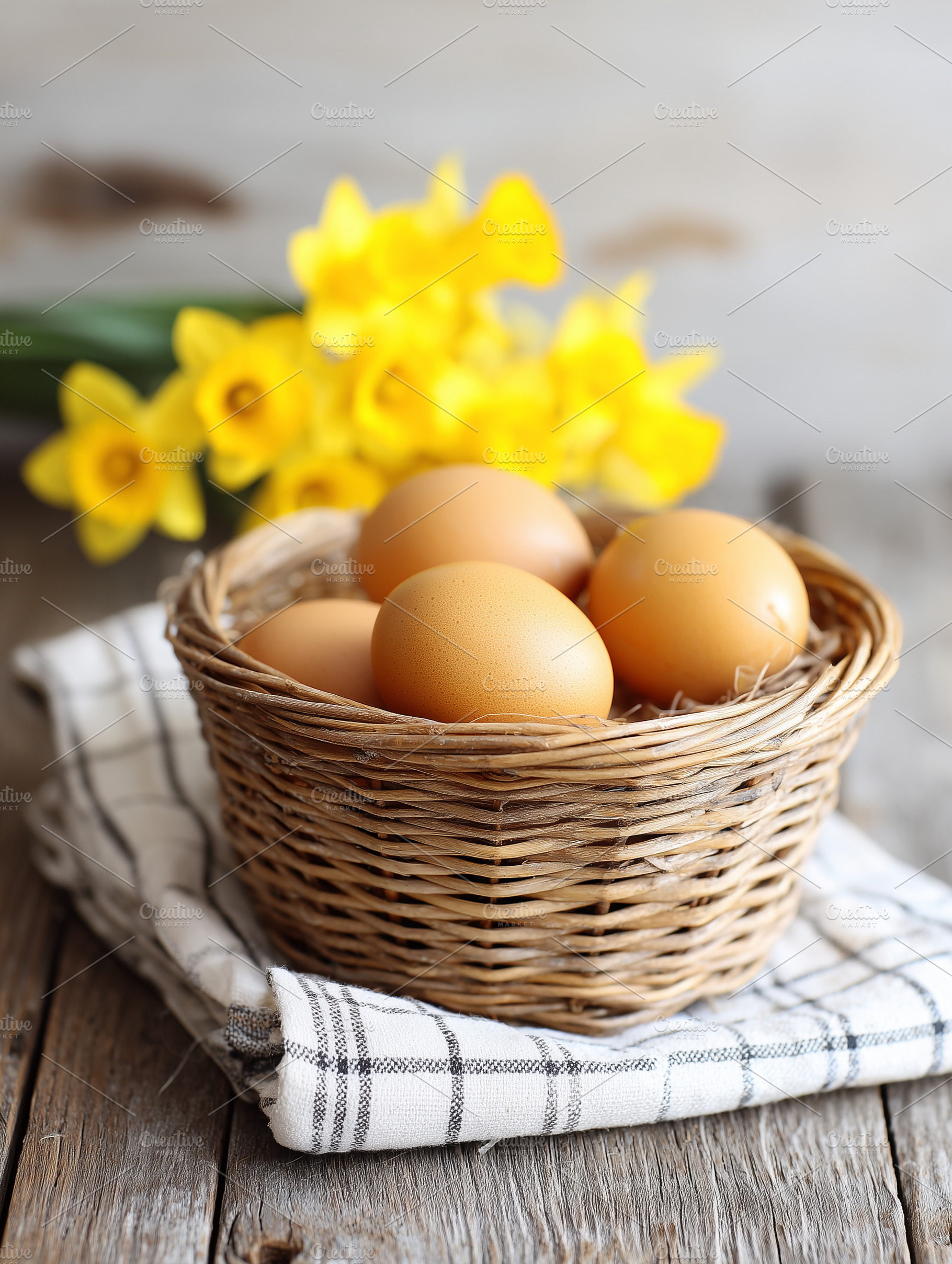 Rustic fresh brown eggs in a wicker, a Holiday Photo by MistyDay