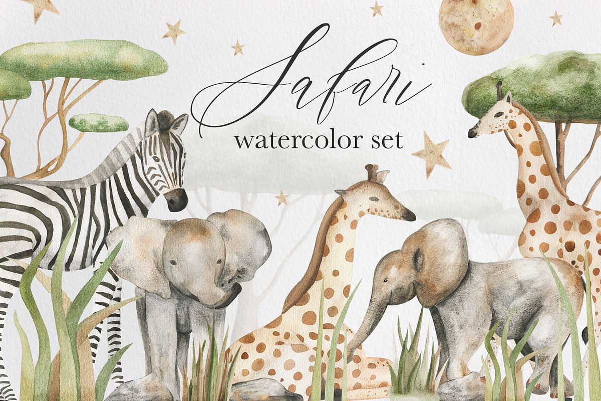 Safari Animals watercolor set, an Animal Illustration by Pattern + watercolor (Photo 1 of 8)