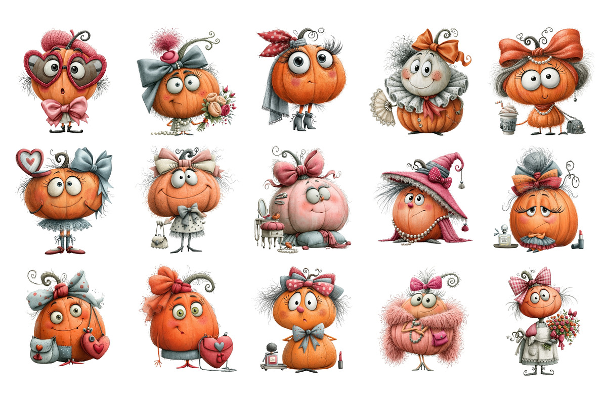 Quirky Coquette Pumpkins PNG Clipart, a Seasonal Illustration by Nicolle's Colorful Art (Photo 2 of 6)