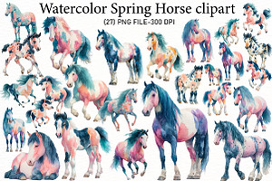 Watercolor Spring Horse clipart, an Illustration by Designworld