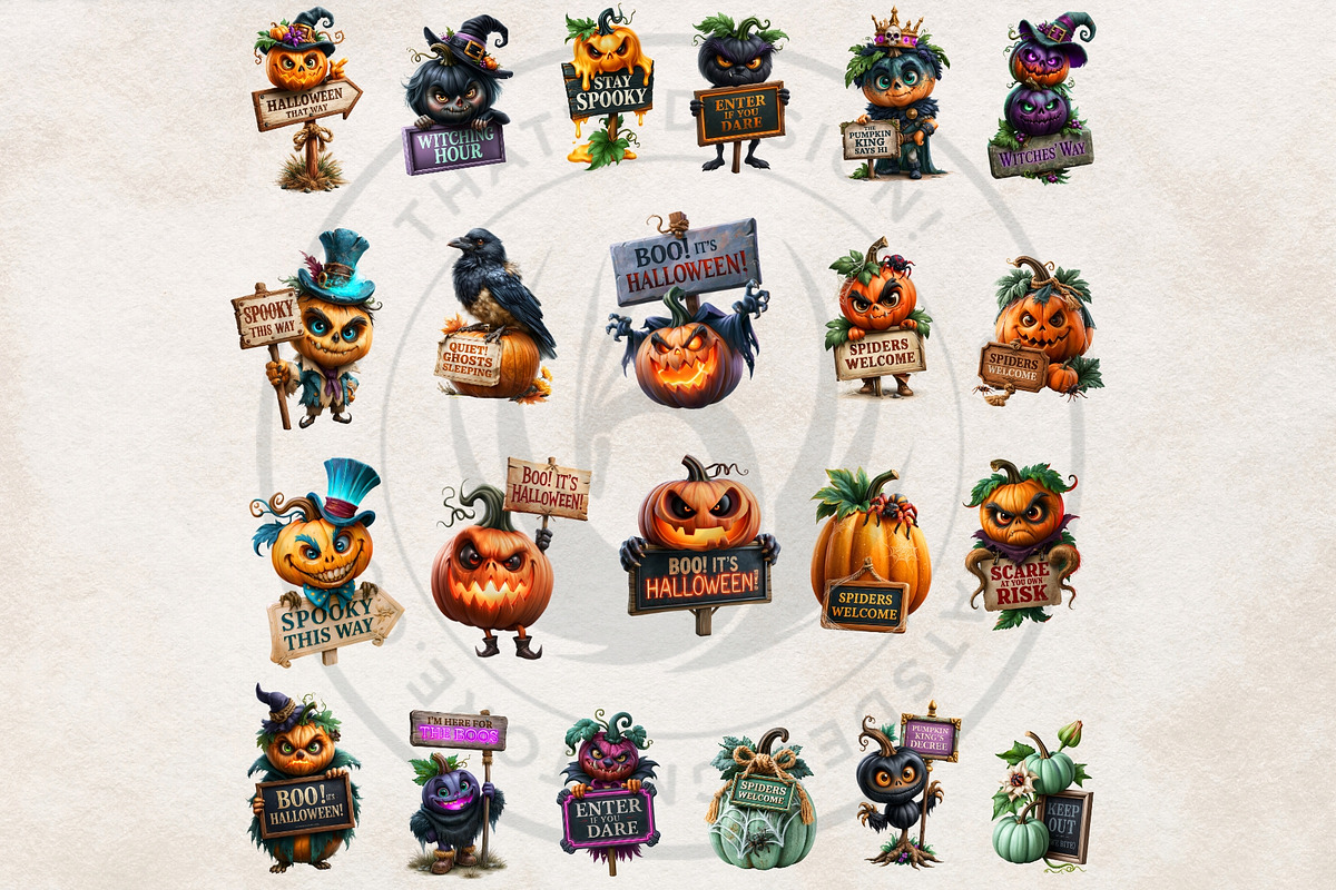 Funny Halloween Clipart PNG Set, a Seasonal Illustration by ThatsDesignArt (Photo 5 of 16)