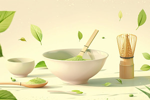 White bowl matcha powder and the ele, a Background Photo by Maylianaw28