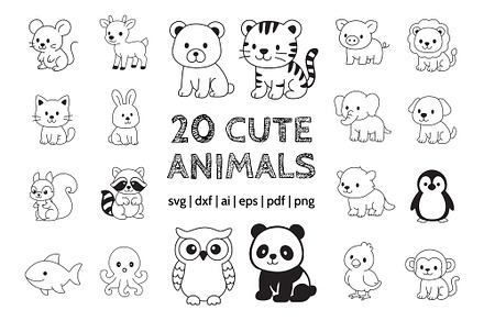 20 Cute animals vector