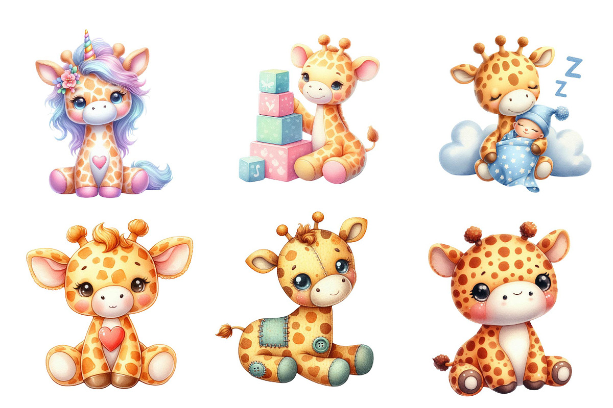 Cute Plush Toy Baby Giraffe Clipart, an Illustration by CreationArt (Photo 2 of 5)
