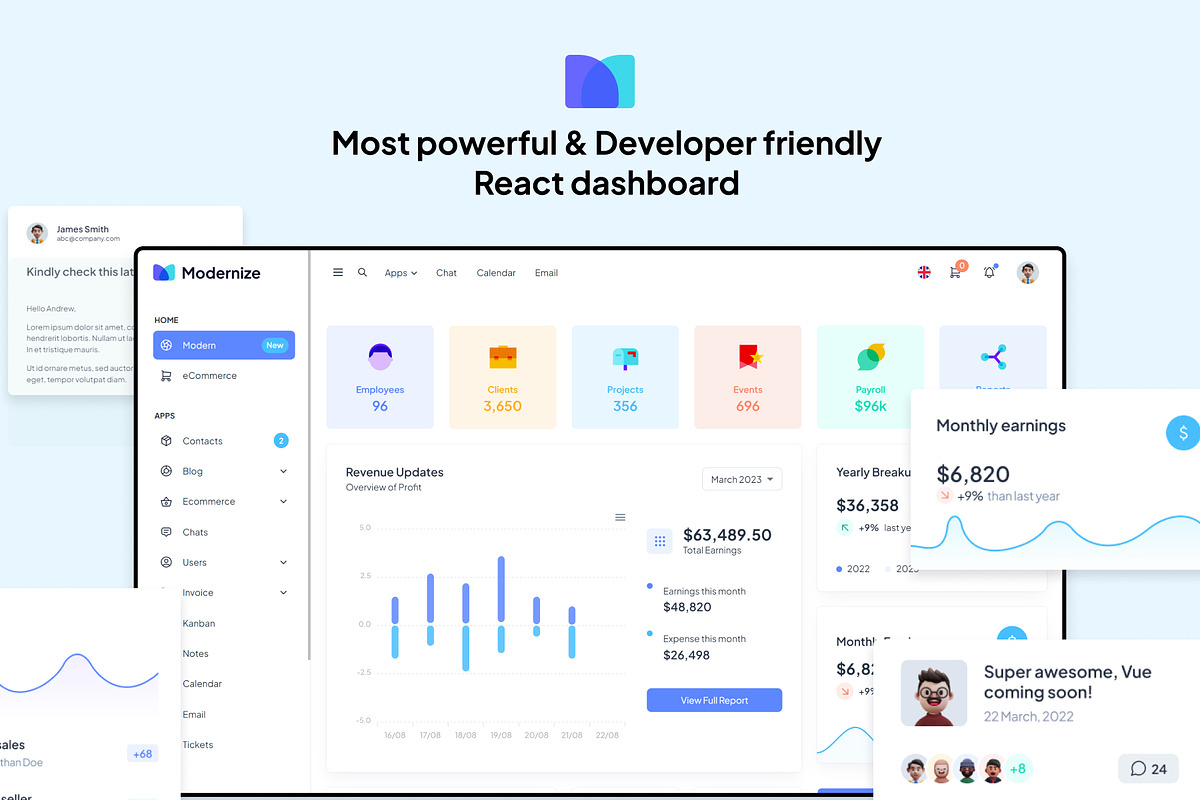 Modernize React MUI Admin Dashboard, a React Template by AdminMart (Photo 2 of 15)