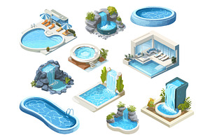 Isometric poolside. Pool lounge area, a Sport Illustration by Stock-Smart-Start