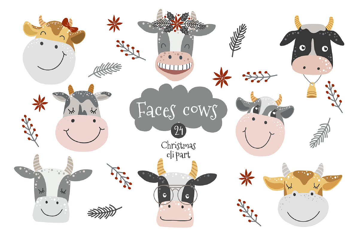Christmas Cow face svg clipart, an Object Graphic by KupalinaArt (Photo 1 of 6)