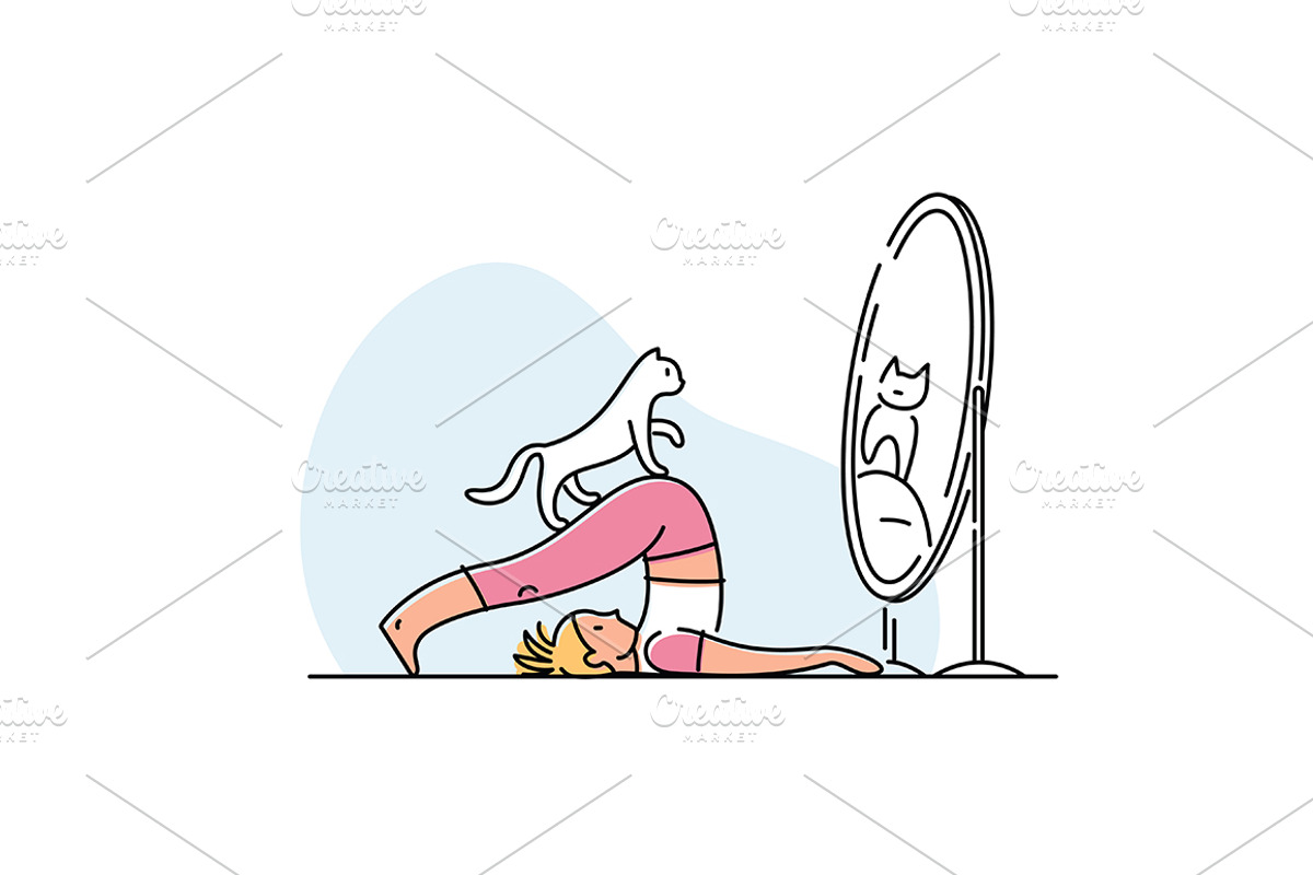 Yoga practice & cat illustration set, a Healthcare Illustration by tetiana.svirska (Photo 10 of 17)