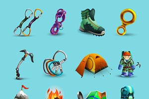 Mountain Climbing Equipment Icons