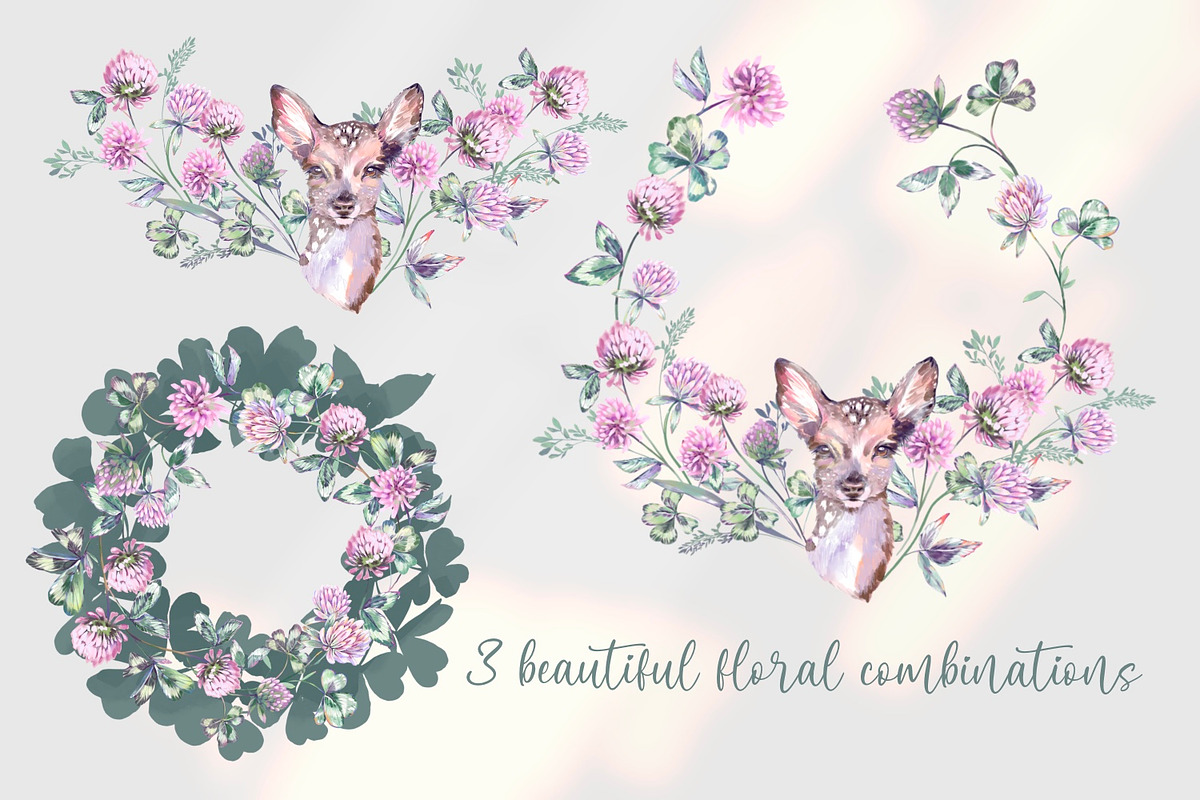 Deers and clover. Set of watercolor, a Decorative Illustration by Shabbypie (Photo 8 of 11)