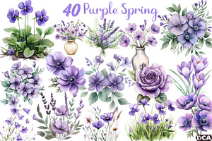 Watercolor Purple Spring Clipart, an Illustration by DreamCafeArt