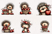 Hedgehog Apple Watercolor Clipart, a Seasonal Illustration by CreationArt (Thumbnail 3 of 6)