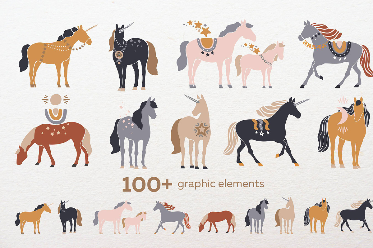Boho Christmas horses and unicorns, an Object Graphic by yttadesign (Photo 2 of 15)
