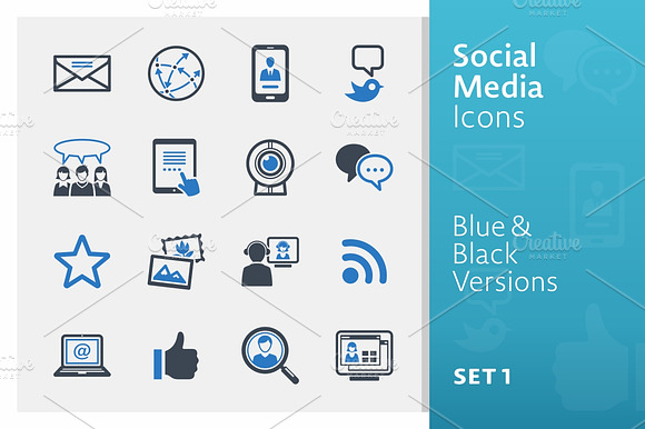 Social Media Icons Set 1 Blue
