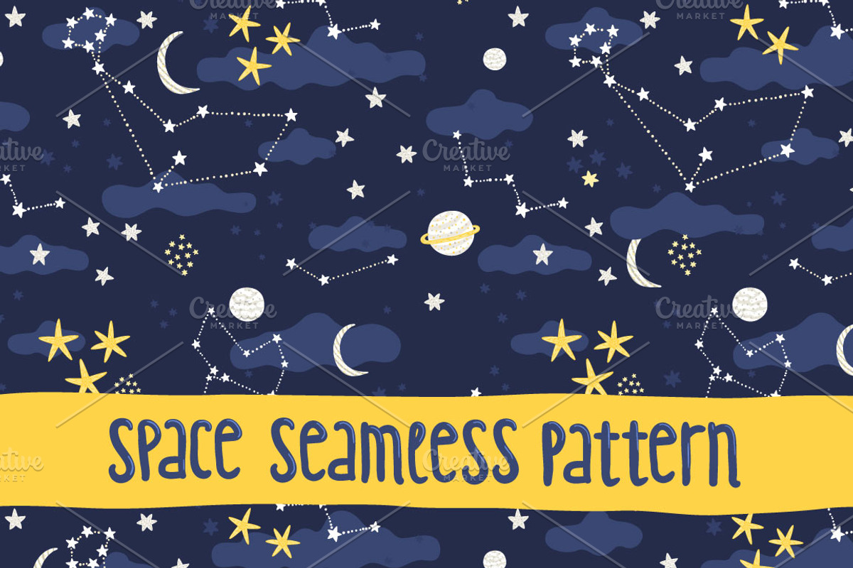 Space seamless pattern, a Pattern Graphic by kostolom3ooo (Photo 1 of 3)