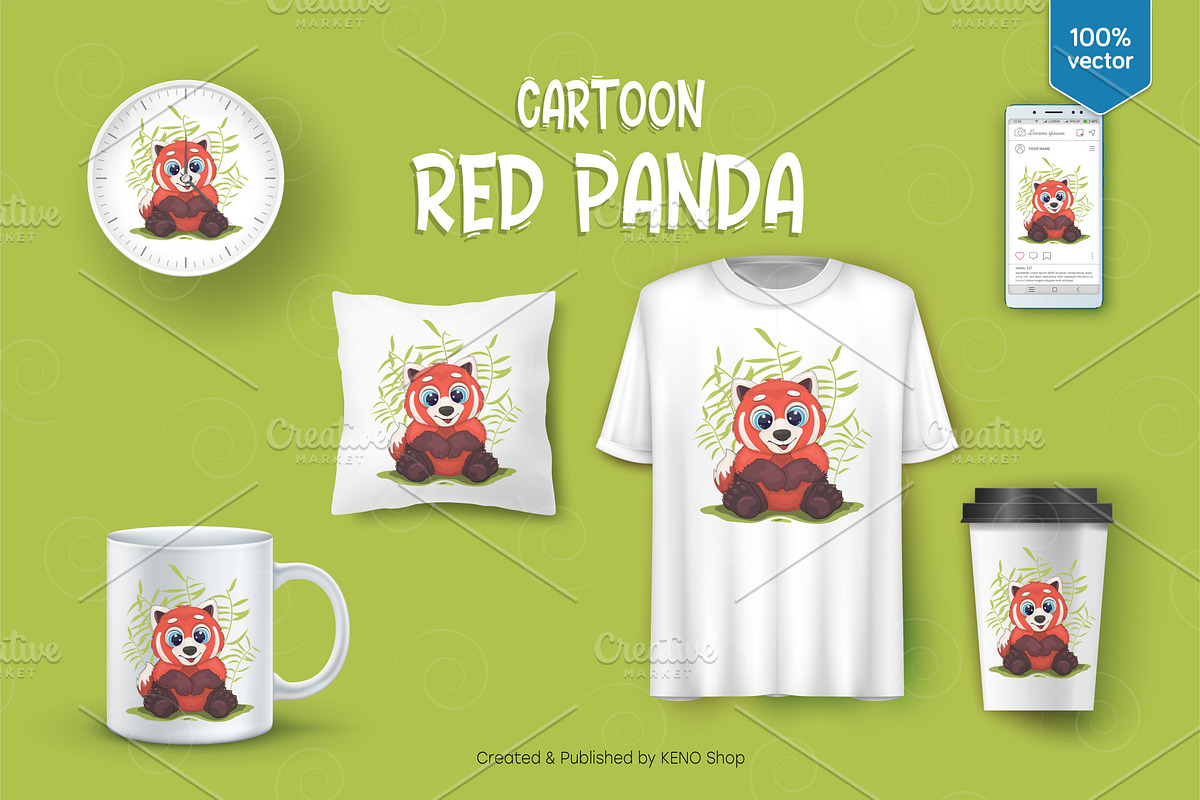 Big cartoon red panda. Tshirt, PNG., an Animal Illustration by KENO Mascots (Photo 3 of 4)