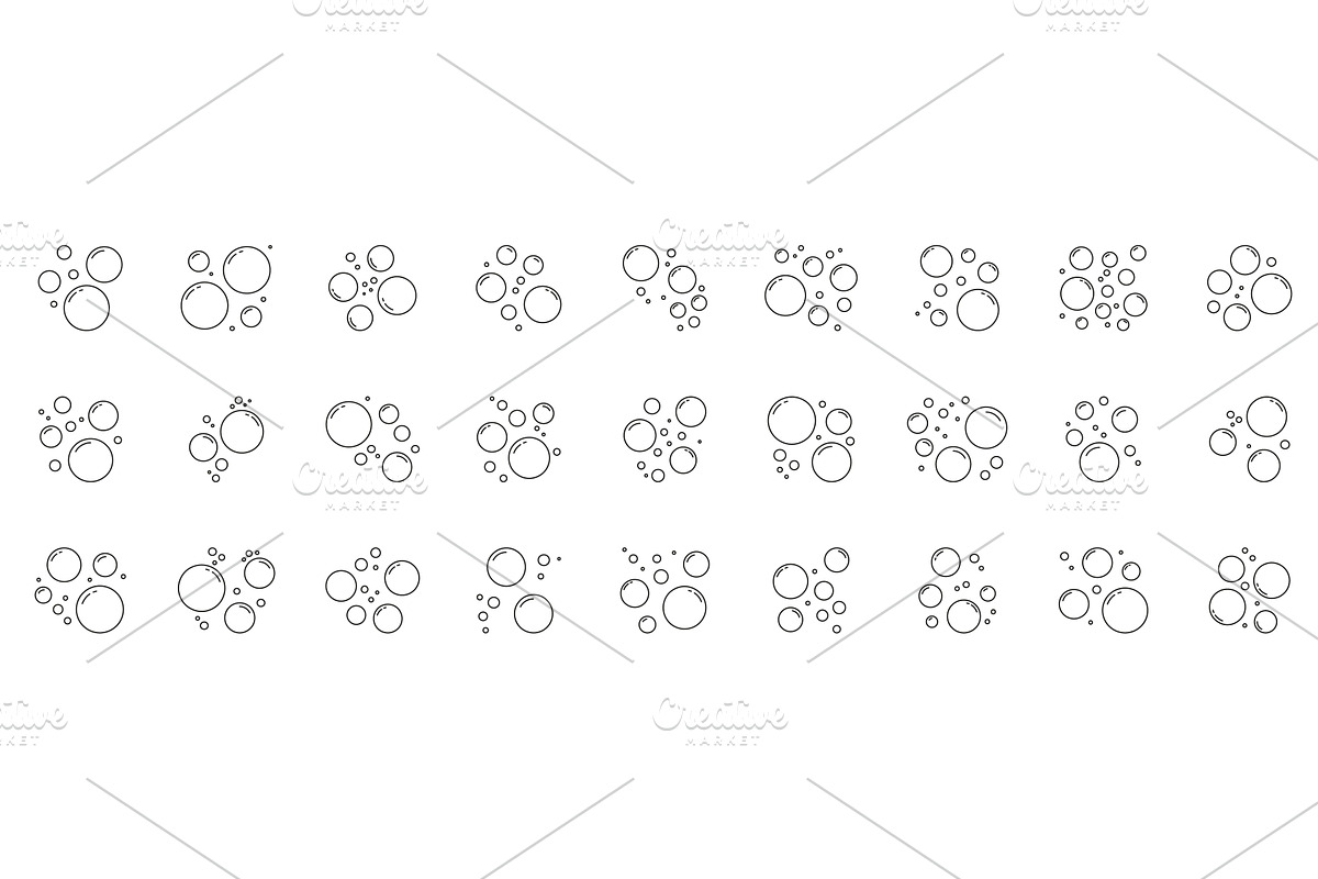 Soap Bubbles Line Icon Set, an Object Illustration by Vector Creator