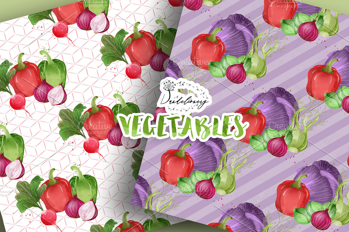 Vegetables digital paper pack, a Pattern Graphic by designloverstudio