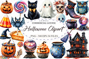 Watercolor Halloween Clipart, an Illustration by designcity5 (Thumbnail 1 of 5)