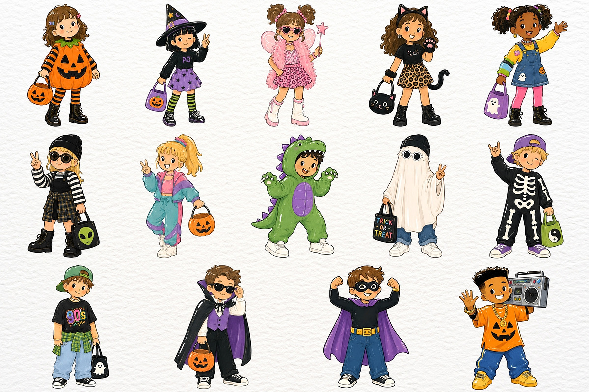 90s Kids Halloween Party Clipart PNG, a Seasonal Illustration by SugarCloudStudioArt (Photo 3 of 6)