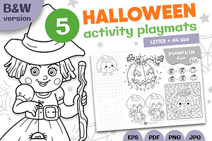 Black and white Halloween Playmats, an Education Illustration by Ksenya Savva