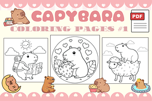 Capybara Coloring Pages #1, an Animal Illustration by Inkivelle Studio
