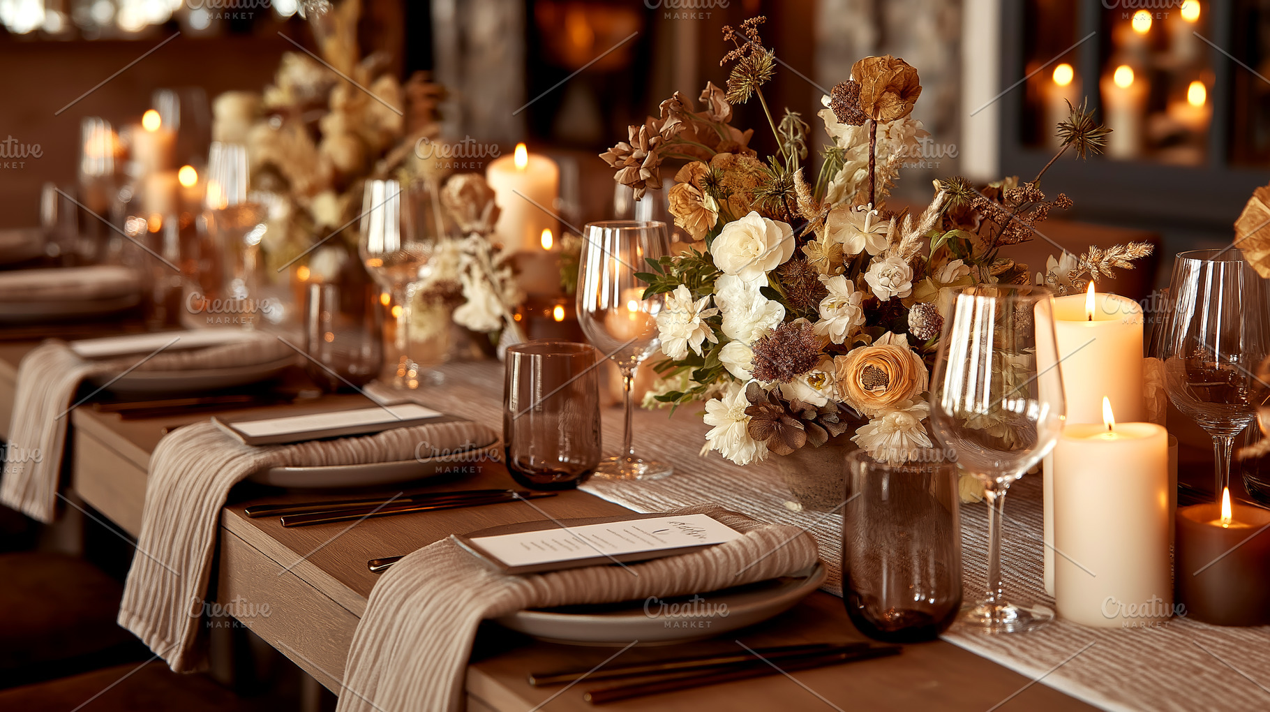 Elegant Candlelit Dinner Table, a Holiday Photo by Ocean Digital Art