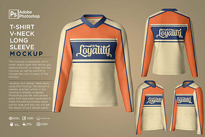 T-Shirt V-Neck Long Sleeve Mockup