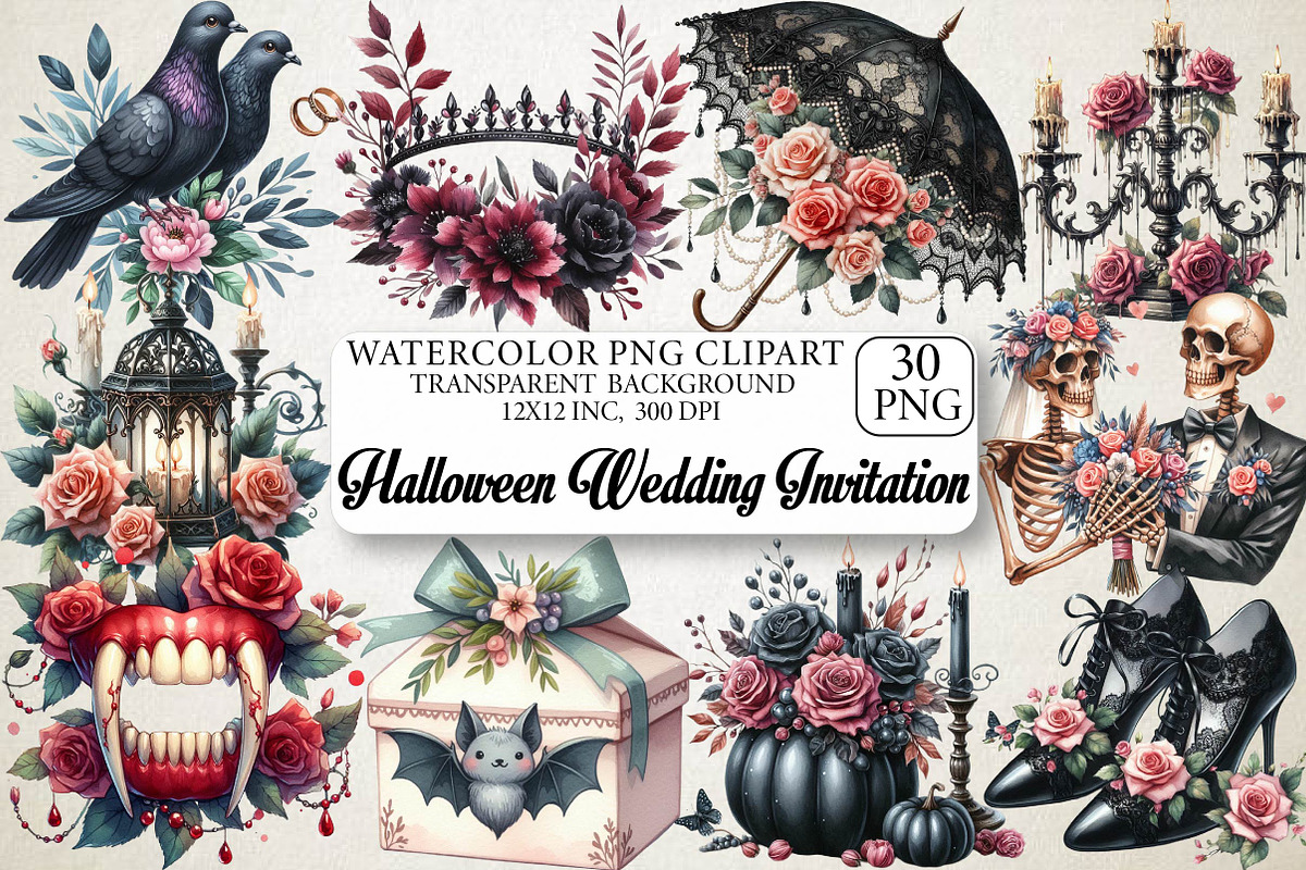 Halloween Wedding Invitation Clipart, an Illustration by DreamPrint404 (Photo 1 of 6)