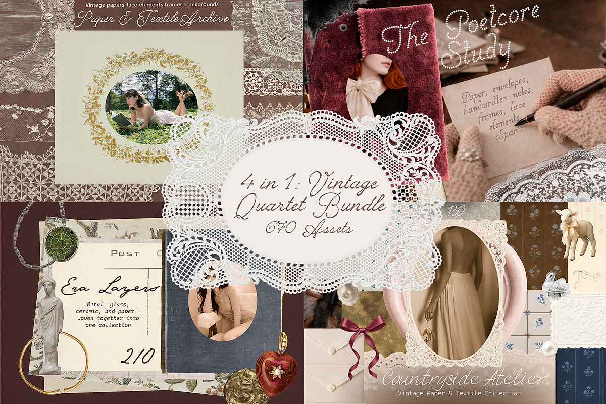 4 in 1: Vintage Collage Bundle, an Object Graphic by Lidberia (Photo 1 of 12)