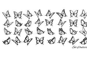 Set of butterflies, flying in differ