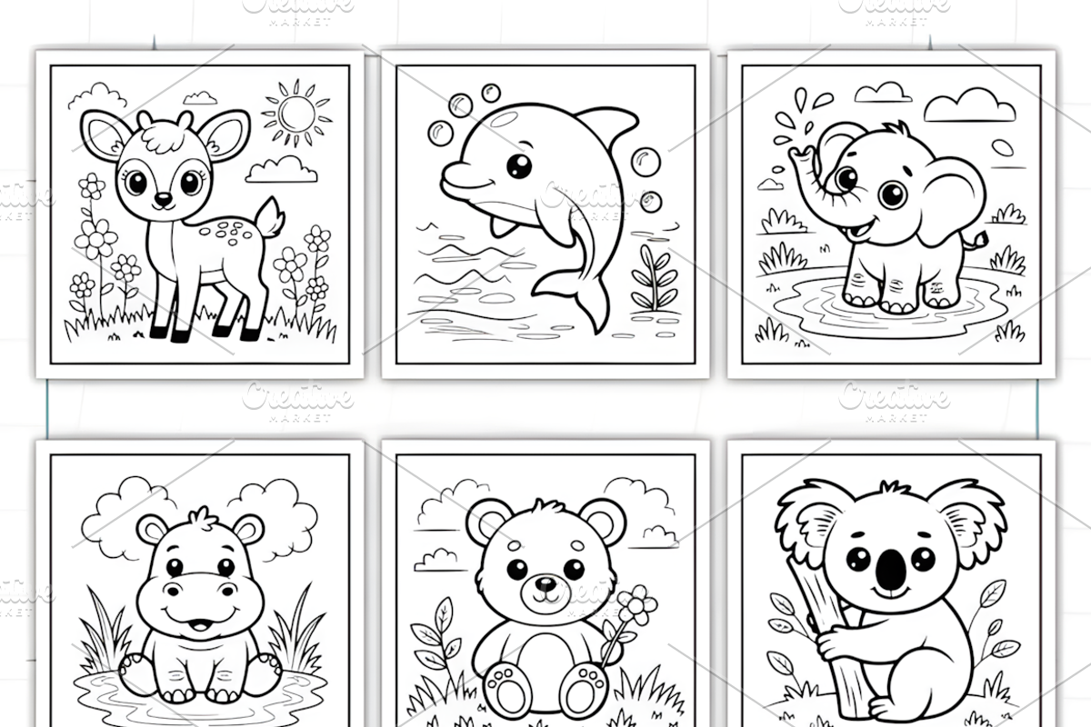 ADULT CUTE BABY ANIMALS COLORING PAG, an Animal Illustration by Ink Gallery (Photo 9 of 9)