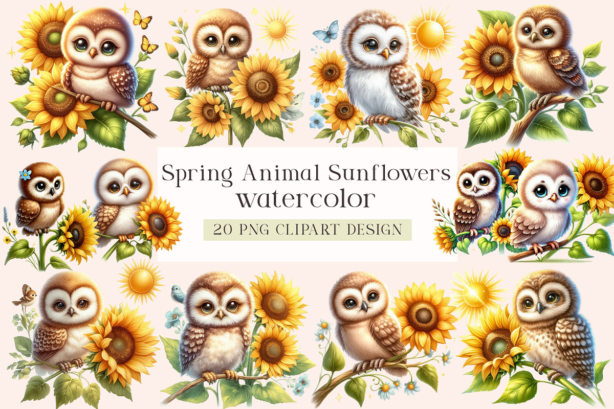 Spring Animal Sunflowers Sublimation, an Illustration by DreamArtGraphic (Photo 1 of 4)