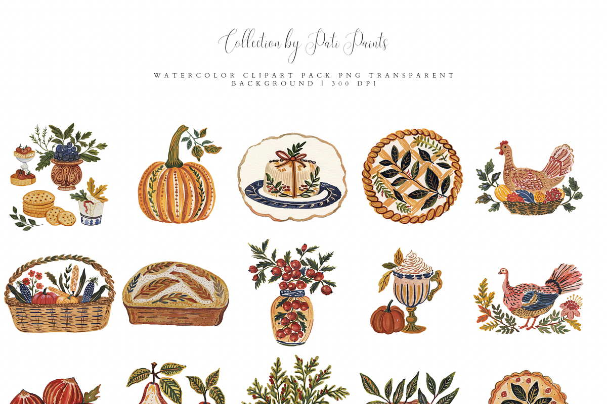 Thanksgiving Food Clipart Bundle, an Illustration by Pati Paints (Photo 3 of 13)