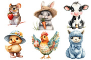 Cute Farm Animals Watercolor Clipart, an Illustration by Watercolor design (Thumbnail 2 of 4)