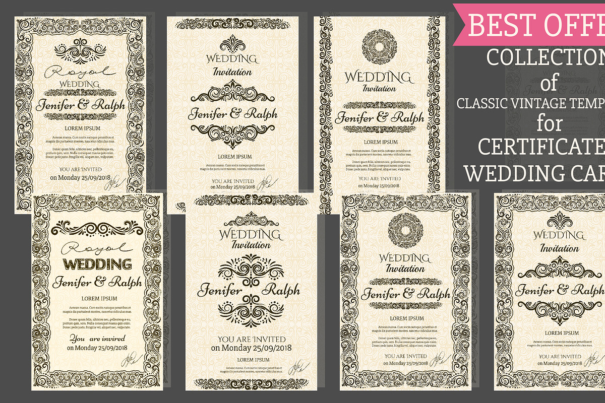 Set of 7 Vintage Templates, a Templates & Theme by DeMih