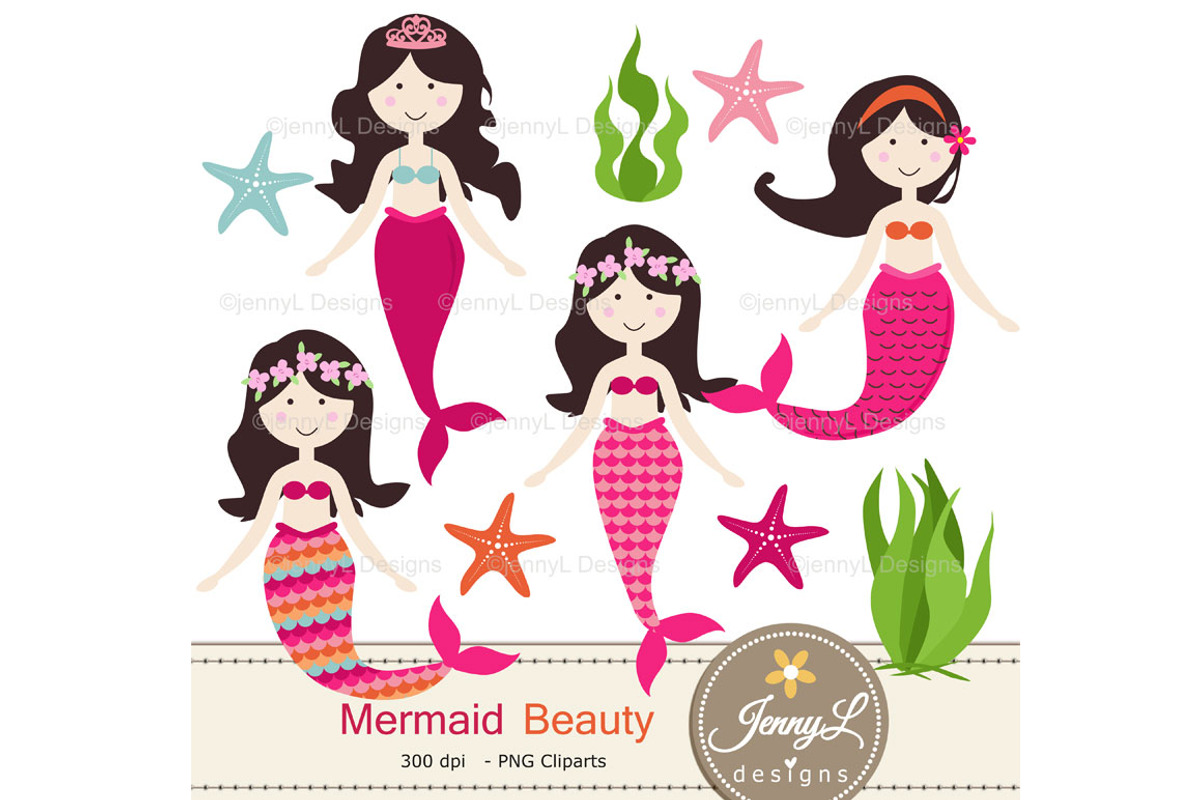 Mermaid Digital Paper & Clipart, a Pattern Graphic by JennyL Designs (Photo 3 of 5)