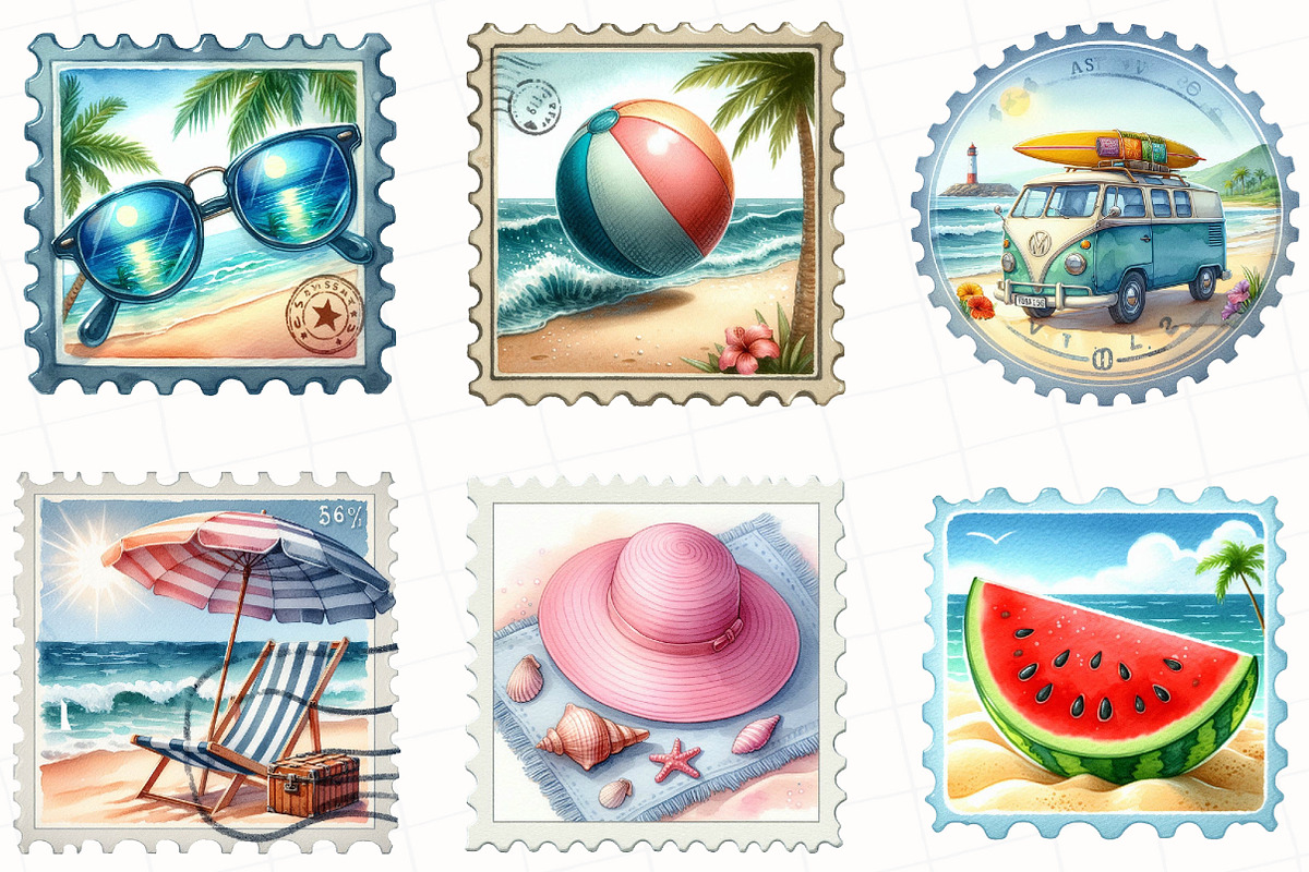 Summer Beach Postage Stamp Clipart, an Illustration by OK Design (Photo 4 of 5)