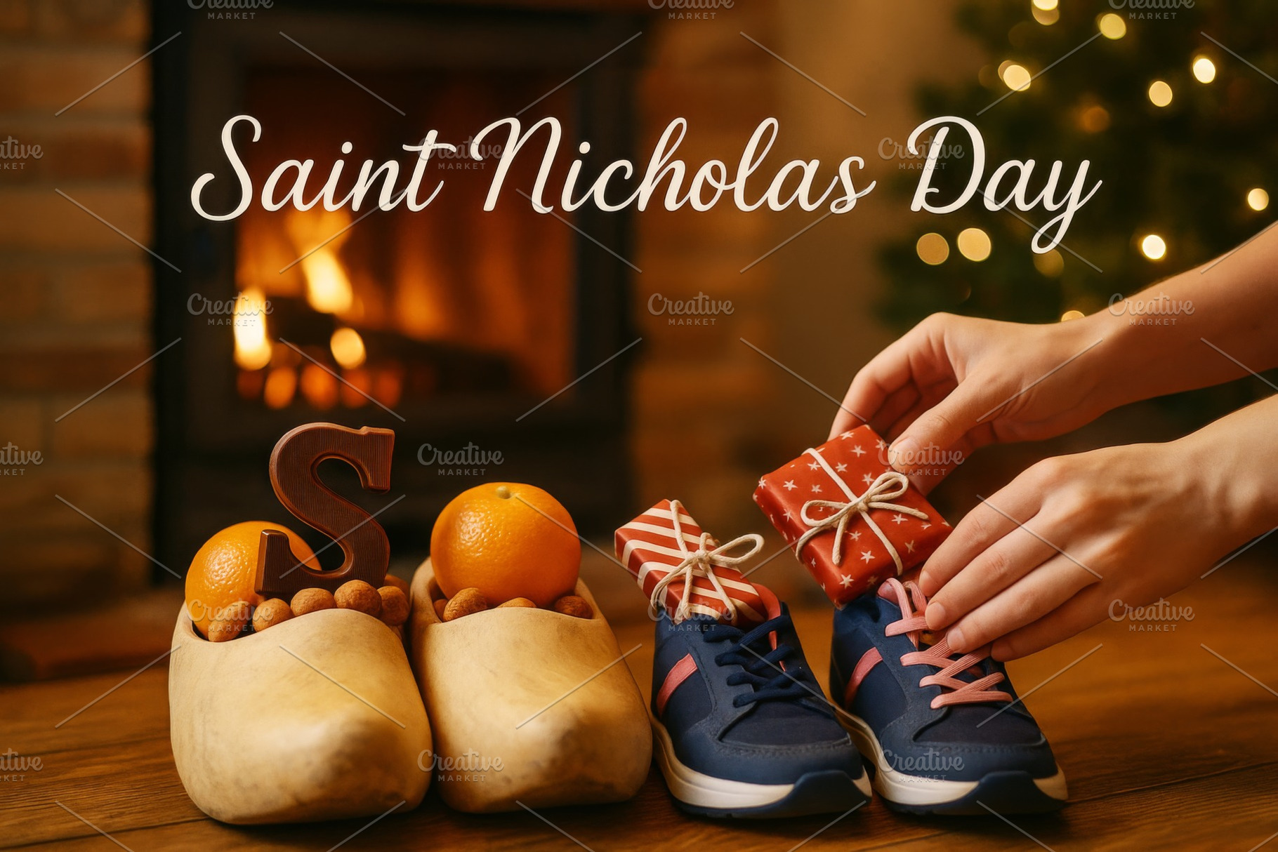 Saint nicholas day shoes filled with, a Photo by Dvoevnore photos