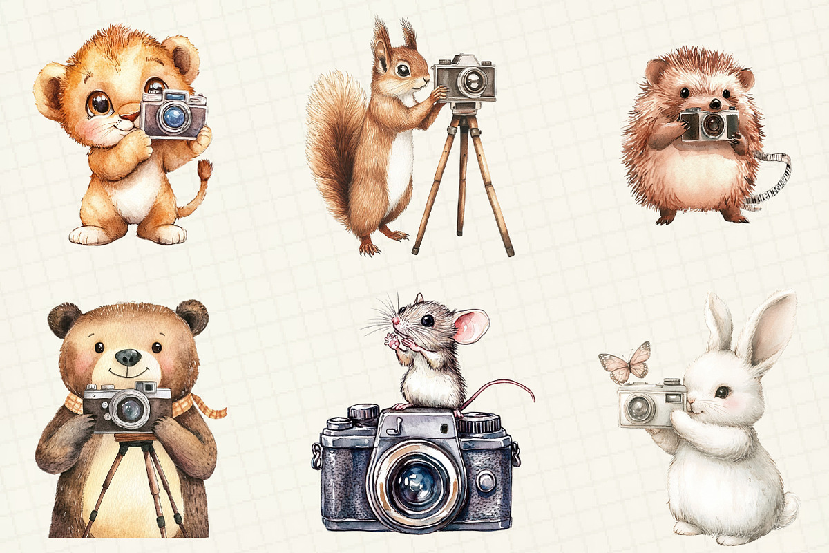 Cute Animals Photographer Clipart, an Illustration by OK Design (Photo 3 of 5)