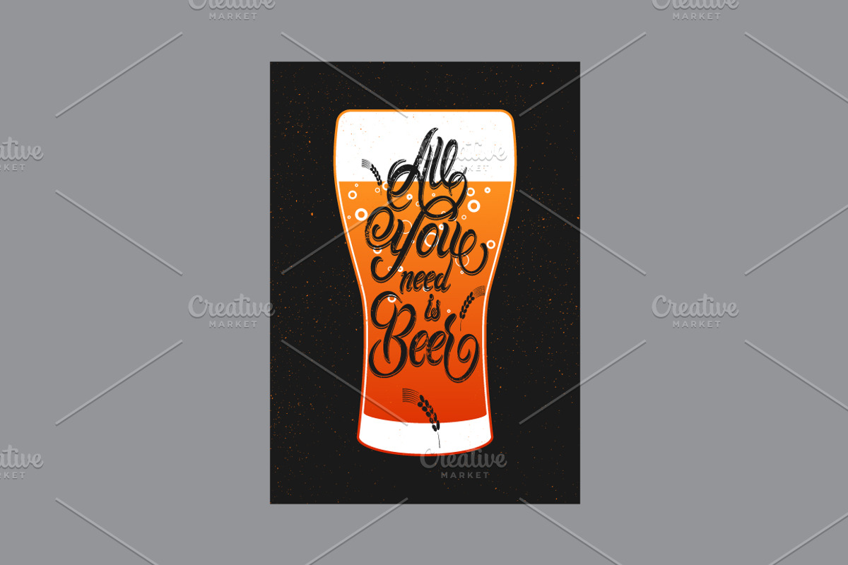 Beer calligraphic vector poster set., a Food Illustration by PoPaShop (Photo 7 of 7)