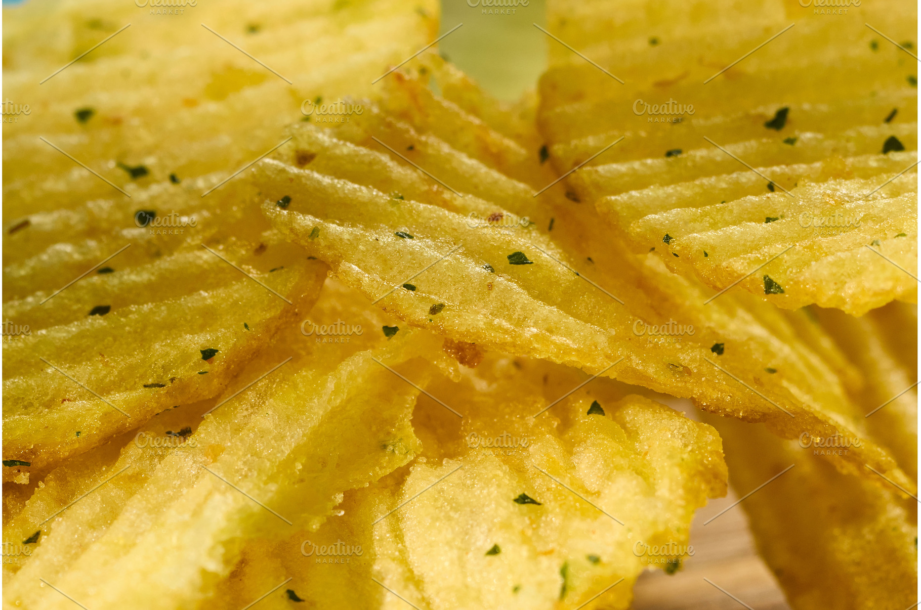 Crispy flavorful chips stacked high, a Food & Drink Photo by darksoul72