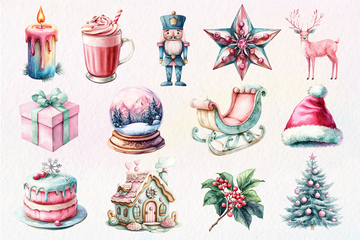 Mint Pink Christmas Clipart, an Illustration by Dream Creation (Photo 3 of 4)