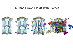 4 Hand Drawn Closet With Clothes