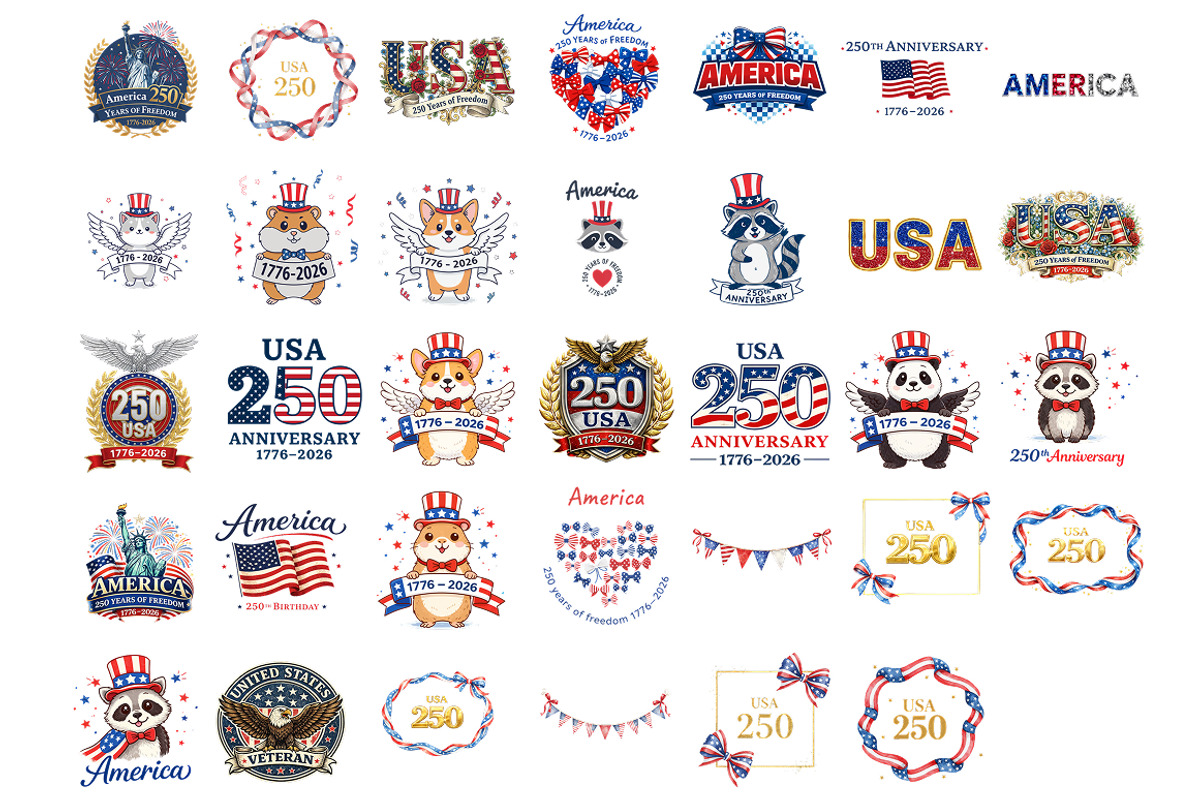 USA 250 Anniversary Clipart, a Seasonal Illustration by InkyQueenArt (Photo 4 of 6)